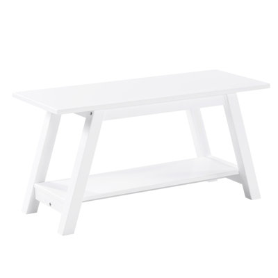 35.18-Inch Long Solid Wood Bench With Shelf - White Ideal For Bedroom And Entryway Display Storage 17.69H X 35.18W 14D Versatile