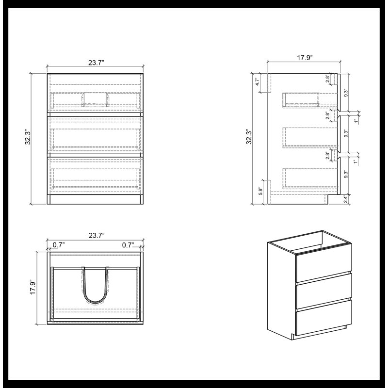 37/24 24.00'' Free Standing Single Bathroom Vanity with Ceramic Top, Gray, Black