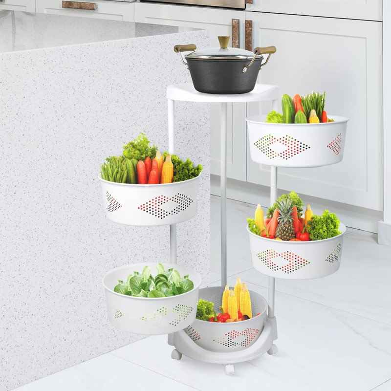 5-Tier Rotating Storage Basket Organizer, Durable PP Plastic Multi-Purpose Rack For Kitchen, Pantry, Bathroom & Home, Space-Saving Design With Breathable Grid Pattern