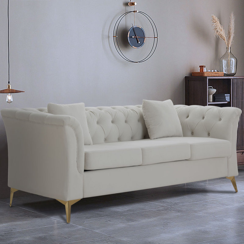 3 Seater Velvet Sofa, Beige