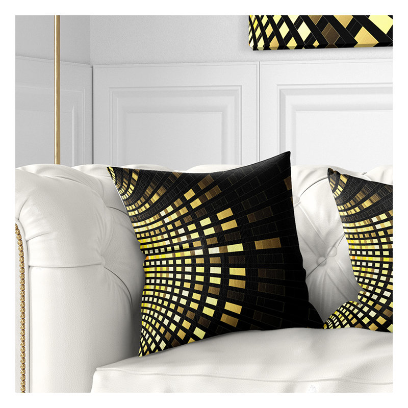 Abstrait fractal doré carré - coussin abstrait imprimé, 18 po x 18 po, Coussin décoratif