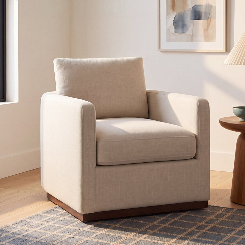 Bobbi Rounded Back Upholstered Swivel Armchair, Effie Linen Performance Weave
