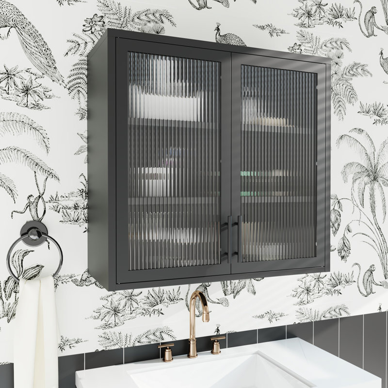 Armoire murale avec portes en verre et 2 tablettes réglables