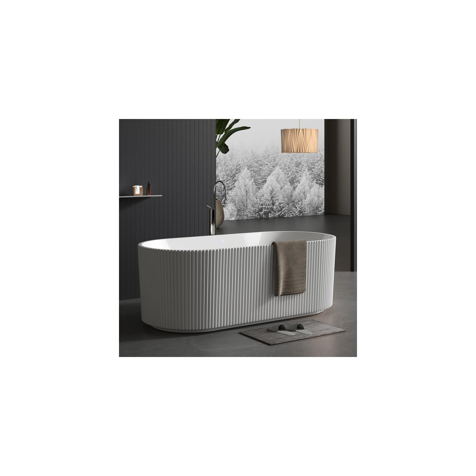 59"/67" Acrylic Freestanding Soaking Bathtub, Modern Tub with Matte Black Drain, Glossy White