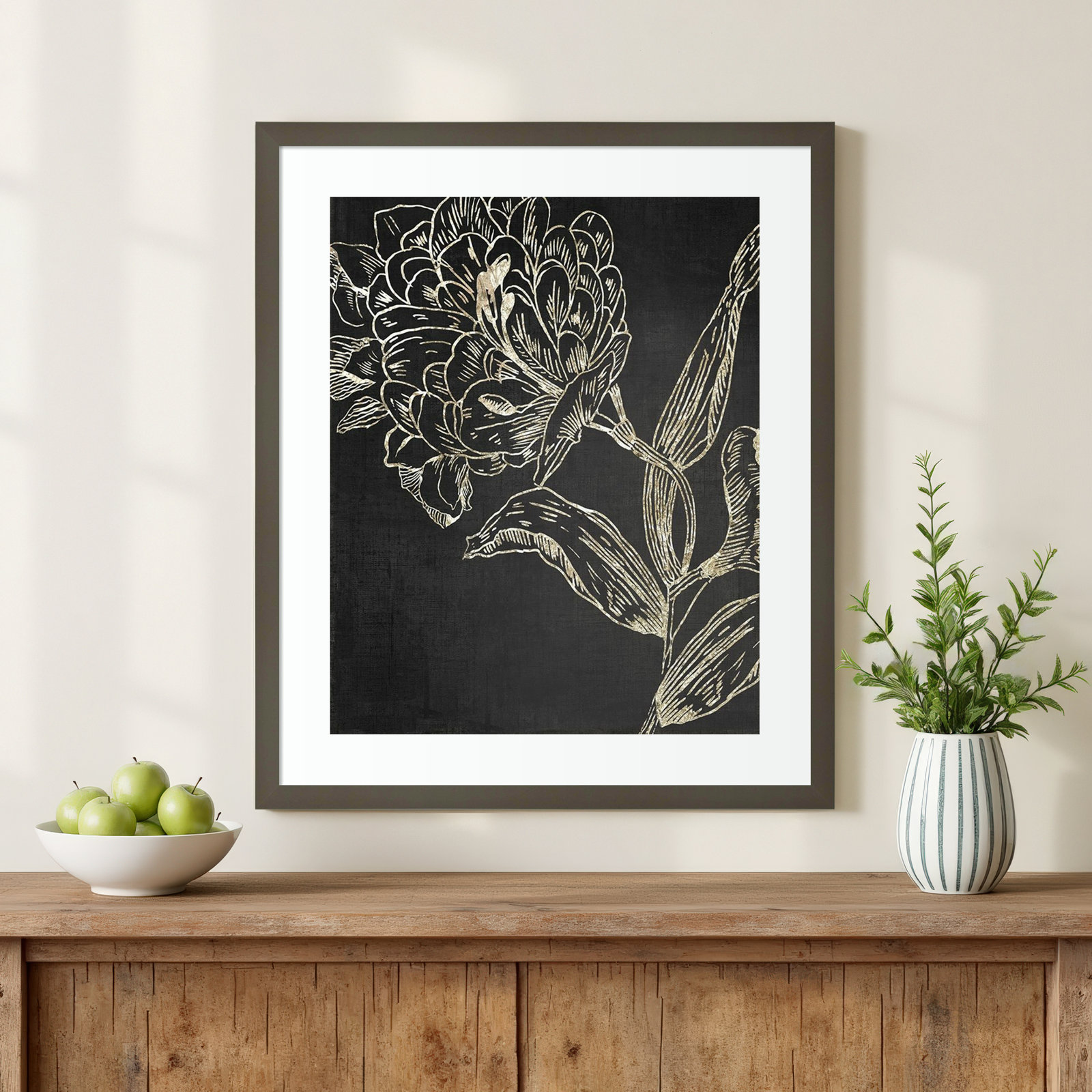 Malcom "Golden Flower Folklore II" Print, Gray, 25.25" H x 21.25" W