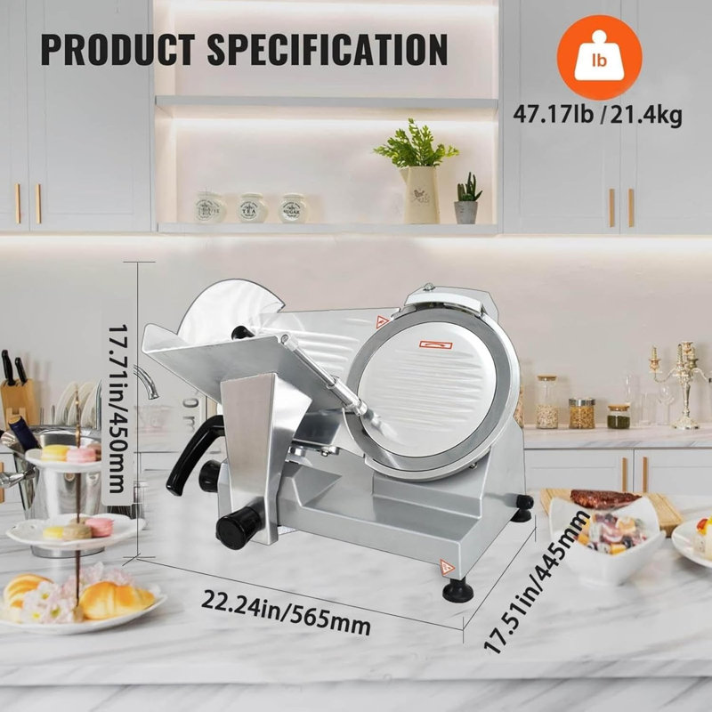 Trancheuse à viande commerciale, trancheuse à viande semi-automatique pour la maison, machine à couper la viande de 240 W pour la viande, le fromage, le pain, les légumes, le jambon et les fruits