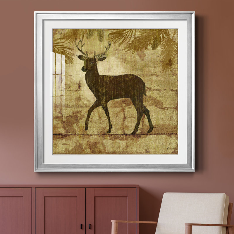 Country Deer - peinture encadrée, H 26,5 po x l 26,5 po x P 1,5 po, Papier avec cadre argenté
