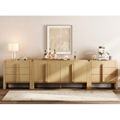 Adora 3-Piece Sideboard Buffet With Storage, Mid-Century Modern 126" Wood Credenza With Doors And Adjustable Shelves For Kitchen,Living Room