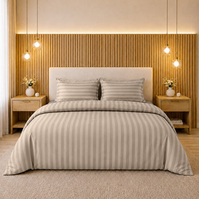 Bedroom Microfiber Striped Duvet Cover Set with Pillowcases Included