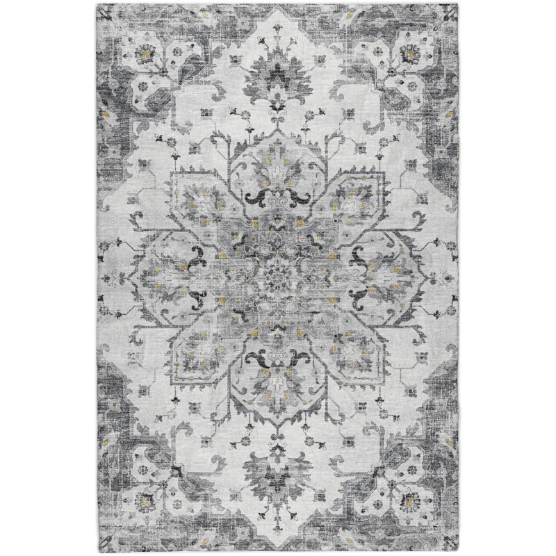 Premium Machine Washable Dream Shag ADS93 Ornate Rug, Fog, 5' x 7'6"