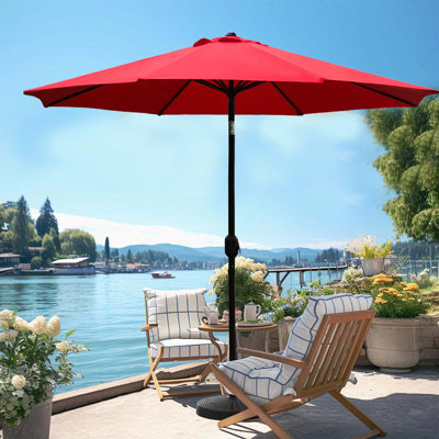 Parasol de marché à manivelle et inclinaison 9 pi Jaenis avec auvent résistant aux intempéries pour cour et terrasse