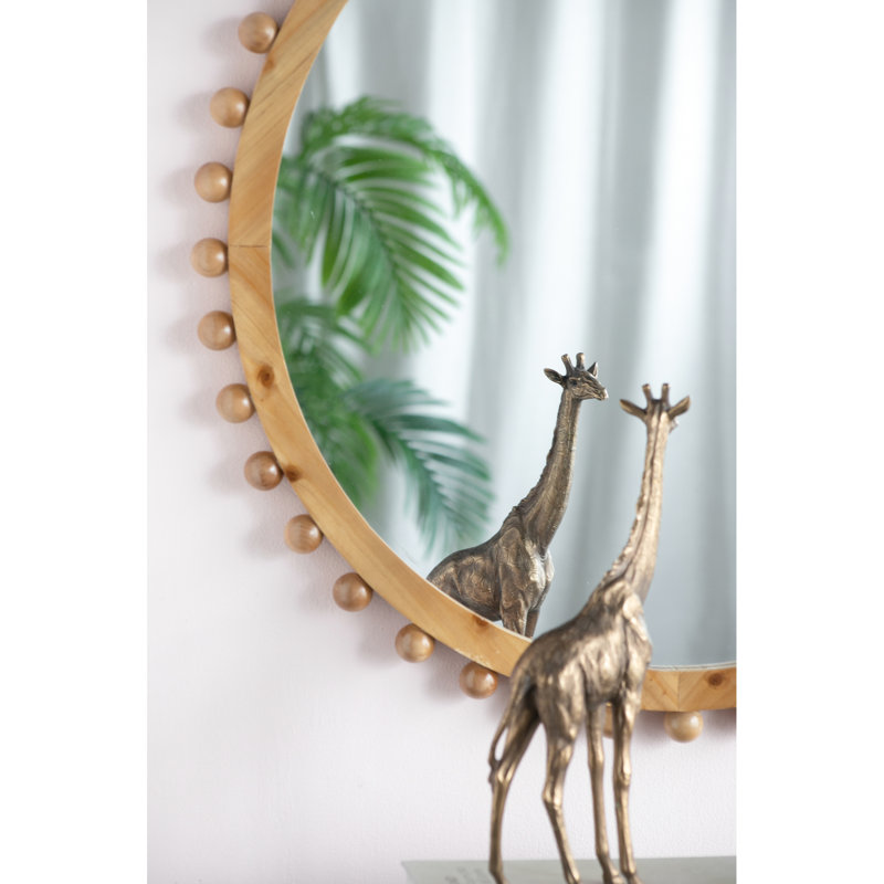Miroir rond en bois à cadre perlé