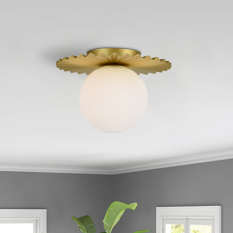 Abbey 1-Light Dimmable Glass Globe Flush Mount, Brushed Gold, 7.1" H x 9.8" W x 9.8" D