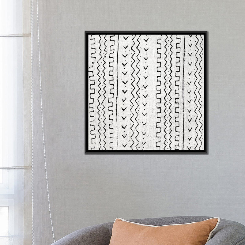 «Mudcloth White Geometric Design VI» par Ellie Roberts - impression d'art graphique, H 26 po x l 26 po x P 1,5 po