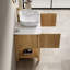 Meuble-lavabo autoportant moderne 36 po avec portes en bambou, plateau en pierre frittée blanc de Carrare et vasque en marbre, rangement à tablettes ouvertes, grain de bois naturel