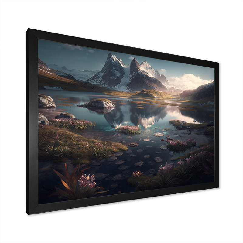 Montagne - reproduction sur toile, Impression noire sur toile encadrée, L 20 po x H 12 po