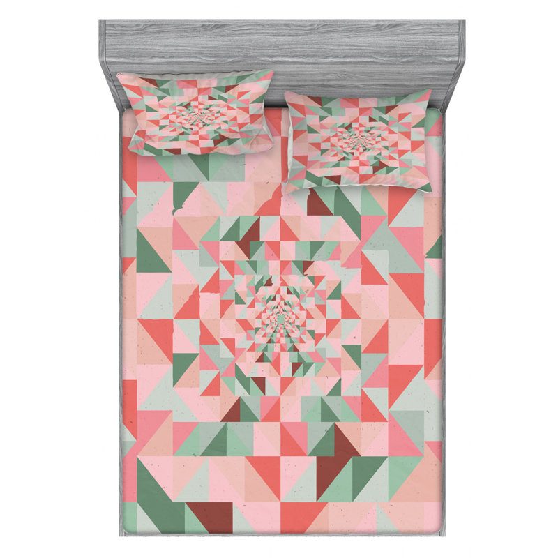 Microfiber Geometric Sheet Set, Queen Sheet Set with Fitted Sheet