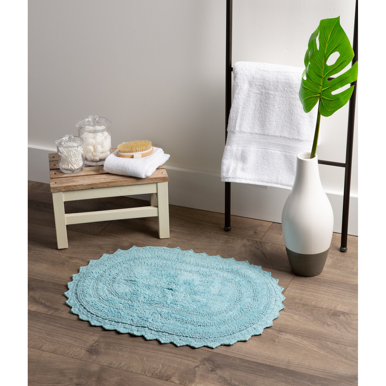 Lisk Cotton Blend Bath Rug, Cameo Blue, 21" W x 34" L