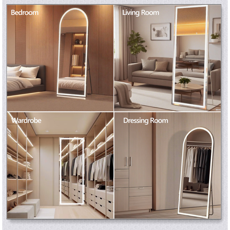 Miroir pleine longueur avec lumières DEL, verre incassable et température de couleur réglable pour une utilisation polyvalente dans n'importe quelle pièce