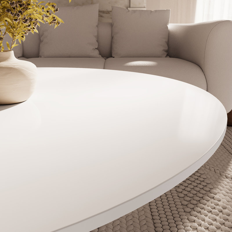 Coffee Table Faux Marble Wooden Side Table Modern Center Table 35.43"/41.73" For Living Room Office Cafe, Pure White