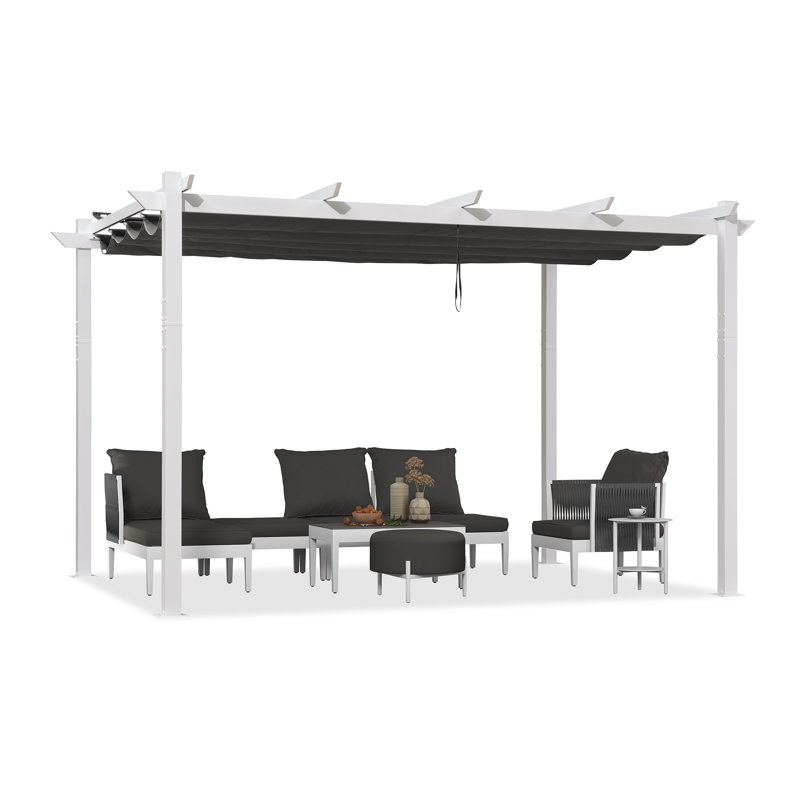 Pergola en aluminium mauve avec auvent 10 pi x 13 pi, Gris