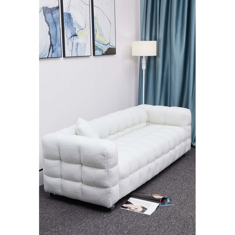 Upholstered Sofa, Beige Polyester Blend, 28" H x 102" W x 29" D
