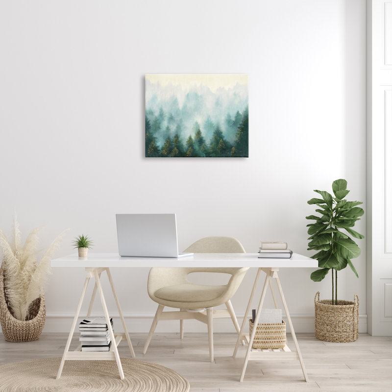 Paysage de pin abstrait avec brume par Julia Purinton - impression, H 24 po x l 30 po