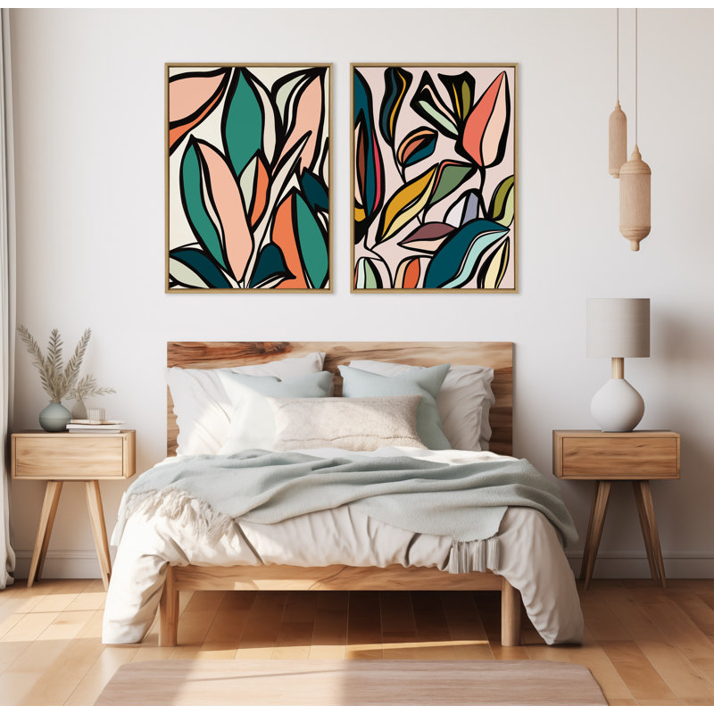 Colourful Plant Leaves Framed Canvas Wall Art