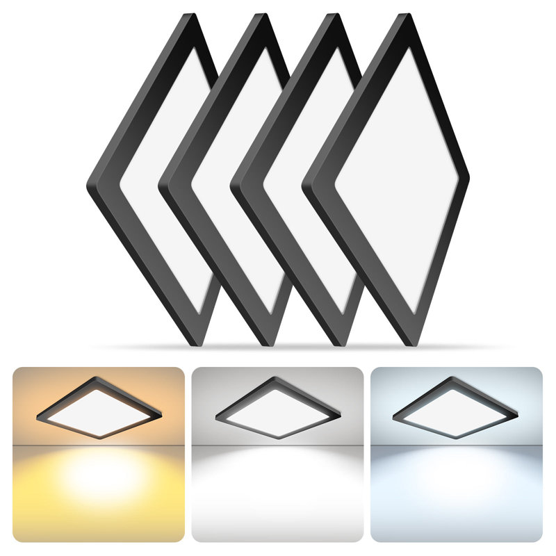 Square Black Ceiling Light, 120V 3CCT Dimmable Slim LED Ceiling Light, Close to Ceiling Light Fixtures for Bedroom, Kitchen, Hallway, Laundry
