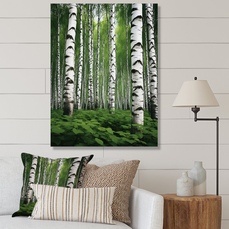«White Green Birch Tree Whispers I», art mural sur toile paysage et nature, H 20 po x l 12 po x P 1 po, Toile tendue