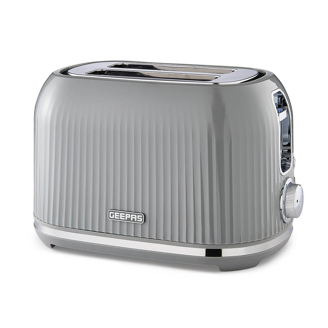 GEEPAS Fluted 2 Slice Toaster | 6 Browning Levels Cancel Defrost Reheat | For Thin Small Bread Slice Removable Crumb Tray Cool Touch Housing High Lift