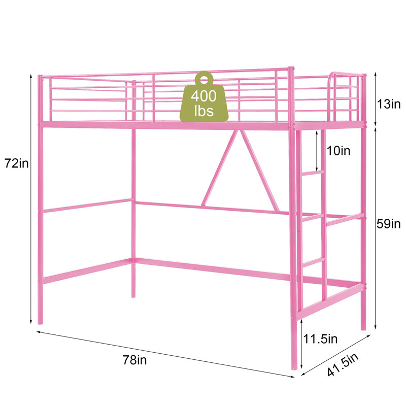 Metal Loft Bed Set Of 2, Heavy-Duty Steel Frame With Full-Length Guardrails, Built-In Ladder And Open Under-Bed Space For Storage Or Desk
