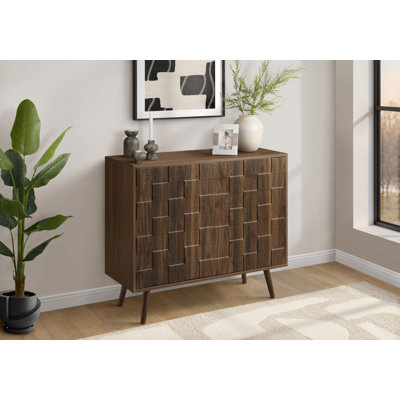 Commode décorative, 36 po de largeur, armoire 2 portes, rangement, décoratif, stratifié noyer foncé, style Mid-Century, transitionnel