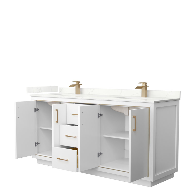 72'' W Double Vanity, Giotto Quartz, Dark Blue, Brushed Nickel