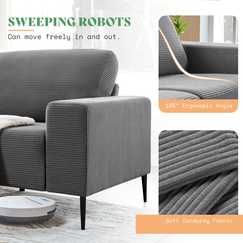 Brynnly 89" Gray Corduroy Sofa Couch with Extra Deep Seats