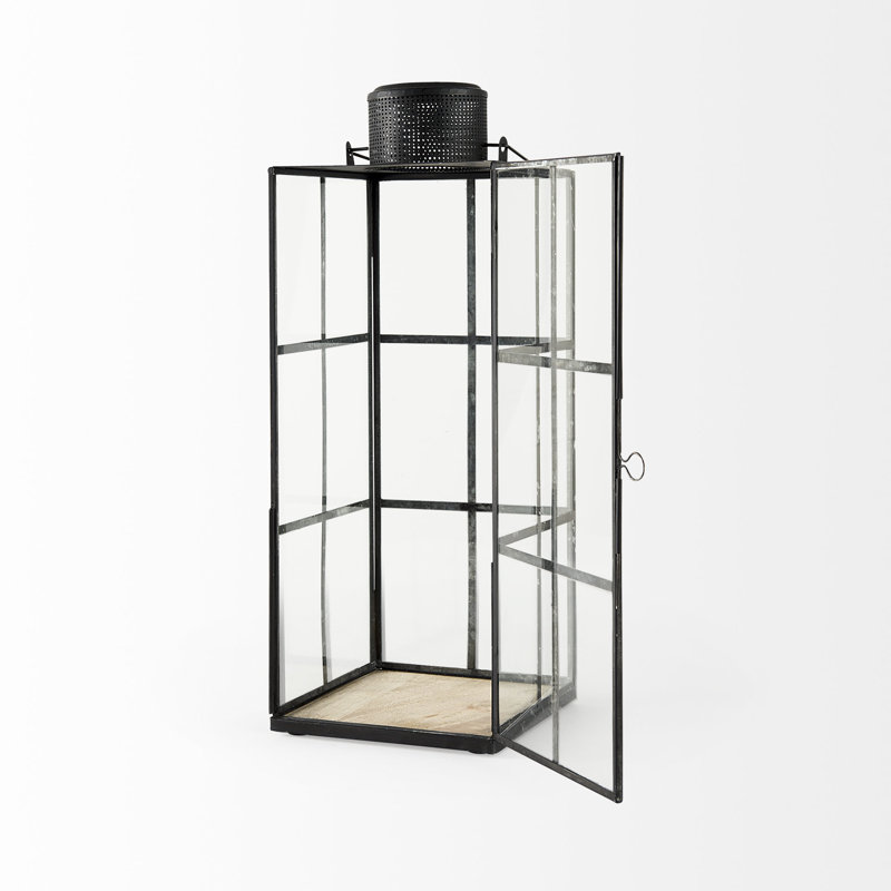 Glass Tabletop Lantern, 16.73" H x 6.1" W x 6.1" D