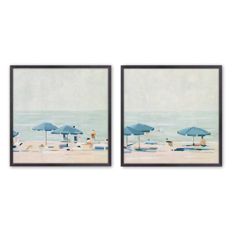 Ensemble de 2 impressions sur toile argentées 12 "x 12" Seaside, H 13,5 po x l 25,5 po x P 1,25 po, Cadre en zinc patiné