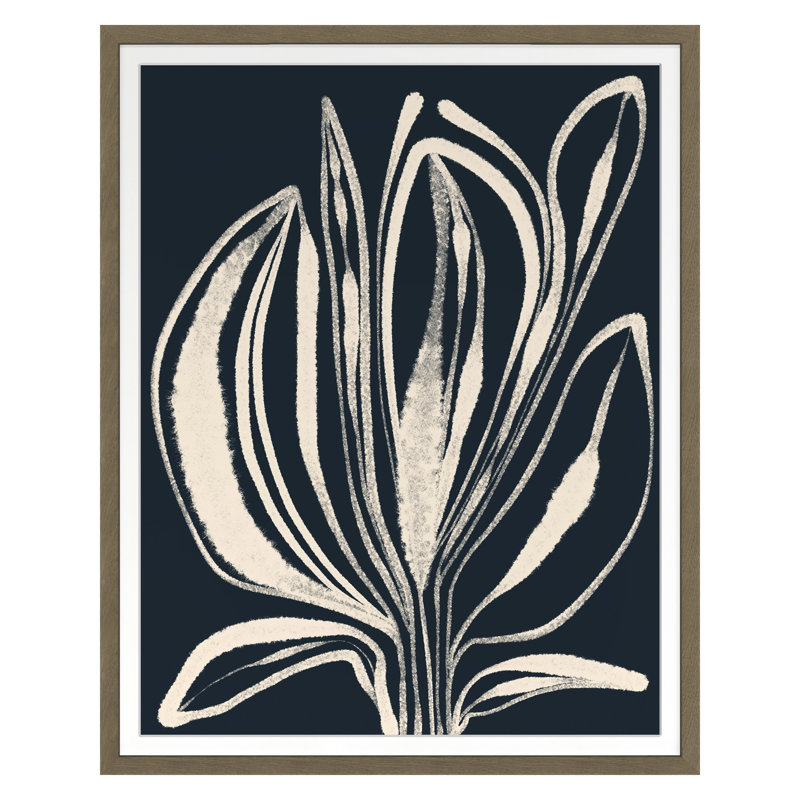Navy Botanical 2 Print by Alicia Bock, Walnut, 30" H x 24" W