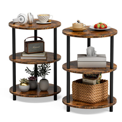 Round End Table, 3-Tier Storage Shelves (Set of 2)
