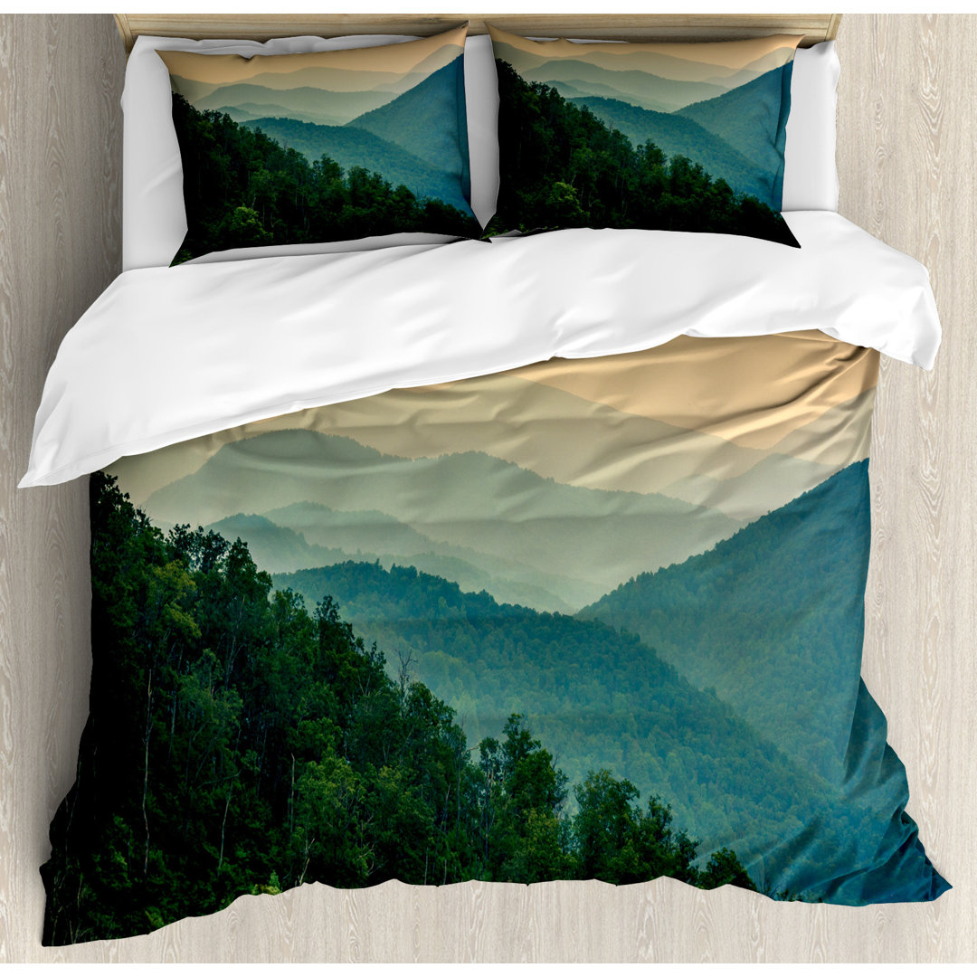 Bettbezug Set, Berg Ridges Landschaft, Appalachian, Jägergrün Grau Teal