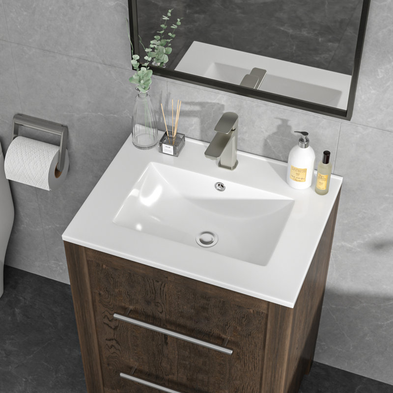 30"L x 18"W White Rectangular Single Vanity Top with Faucet Hole and Overflow(Top Only), 24" L x 19" W