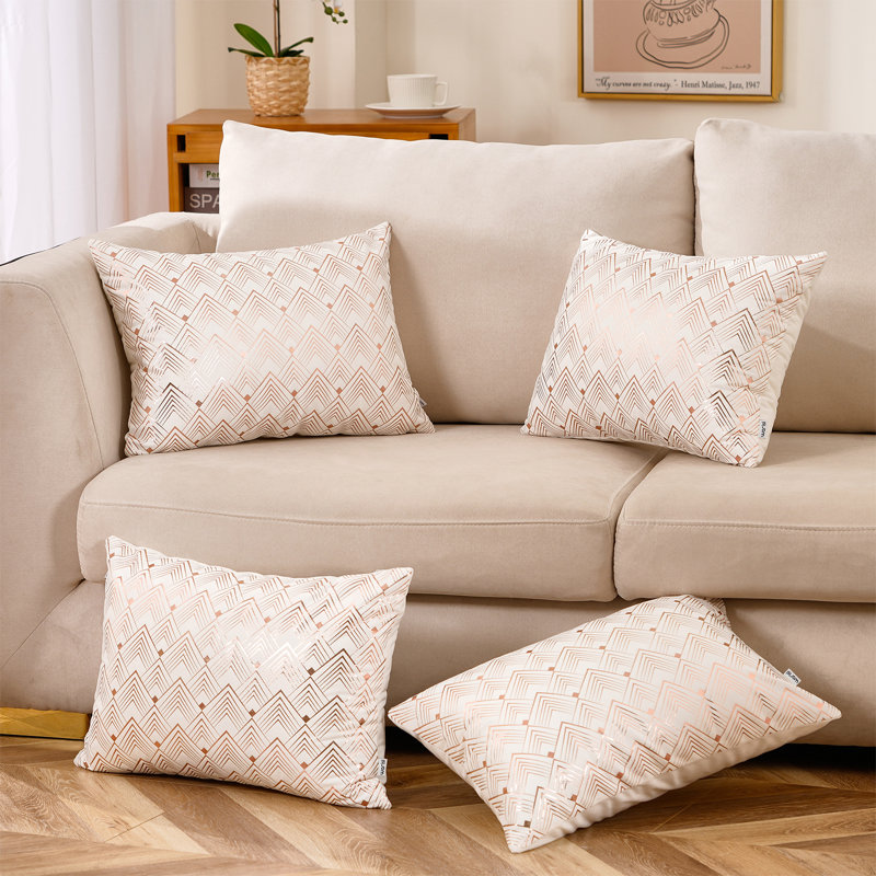 Coussin Velvet Throw  Pillow Cover with Geometric pattern, Blanc, Housse de coussin seulement - sans coussin