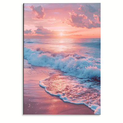 affiche de paysage de plage rose coucher de soleil rose