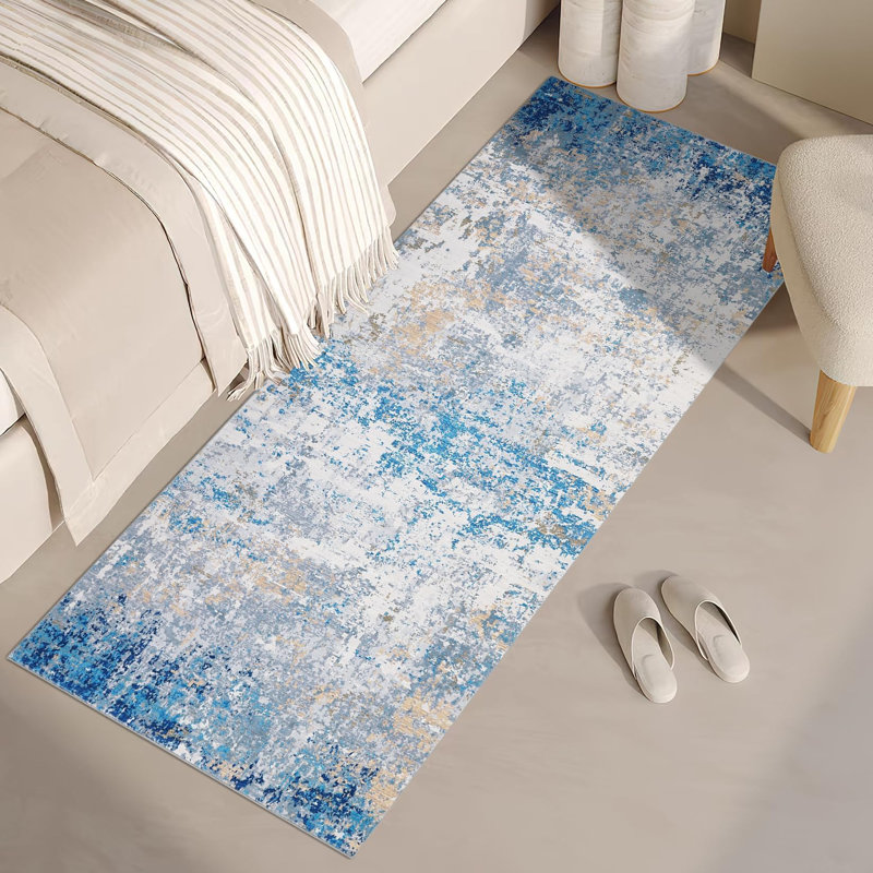 Rectangle Abstract Area Rug, Blue 2, Rectangle 80 x 150 cm
