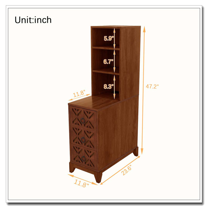 End Table with 3 Drawers, Corner Table with 2 Open Shelves, Tall Side Table for Bedroom and Corner, Natural