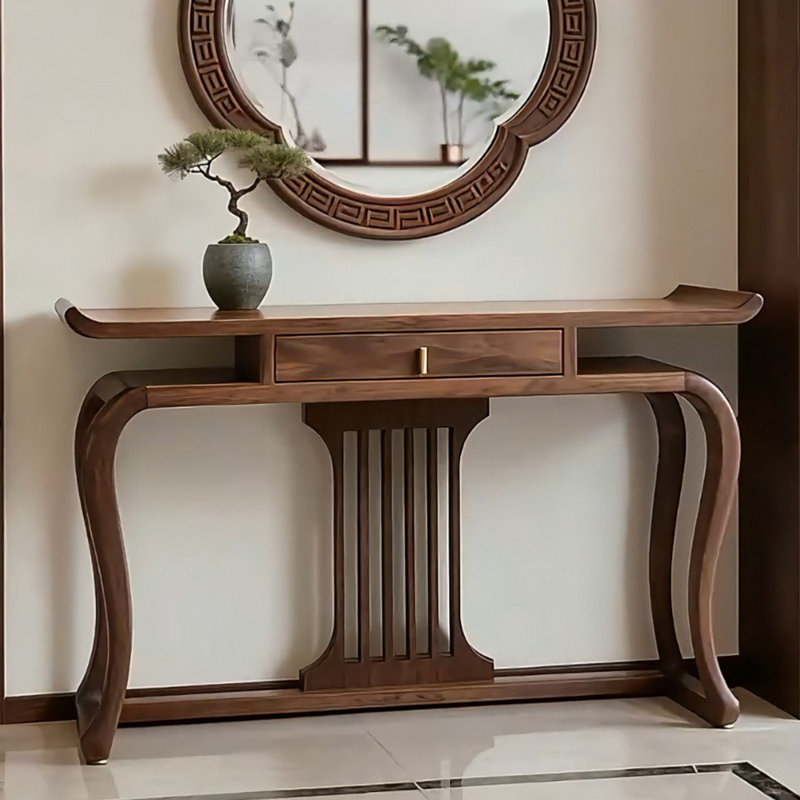 Console de style chinois rétro simple brun, 35.4" H x 63" W x 15.7" D