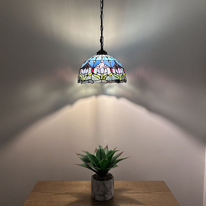 Luminaire suspendu en bronze 1 lumière Wicke, Bleu; mauve