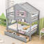 Lit superposé simple en bois en forme de maison avec tiroirs de rangement et fenêtre-689982960