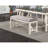 Stylish And Functional Dining Room Bench With Grey Fabric Cushion Seat And Unique Frame Back
