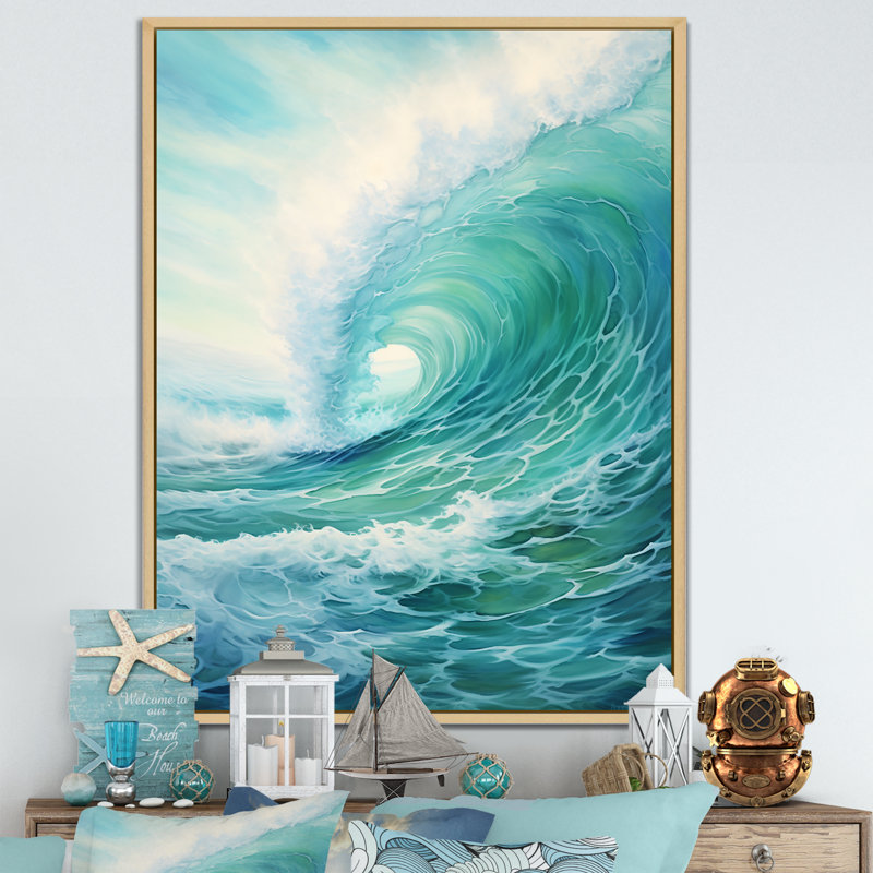 Tempête sarcelle et vague Expression III, H 32 po x l 24 po x P 1 po, Cadre naturel flottant
